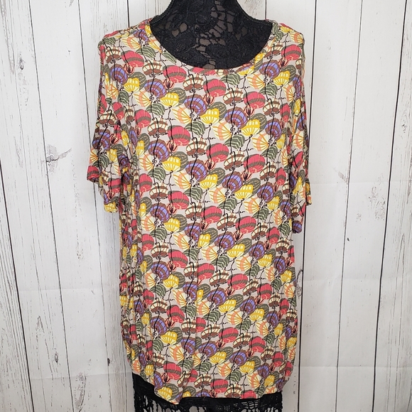 Flax by Jeanne Englehart Fan Print Blouse Top Med - Picture 3 of 5